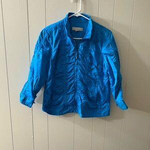 Laura Ashley Blue Blazer Medium Petite 3/4 sleeve with ruching